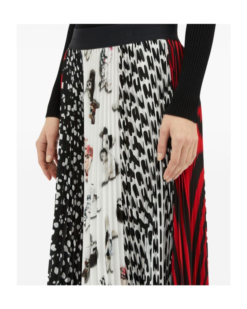 MSGM Red Patchwork-Print Skirt