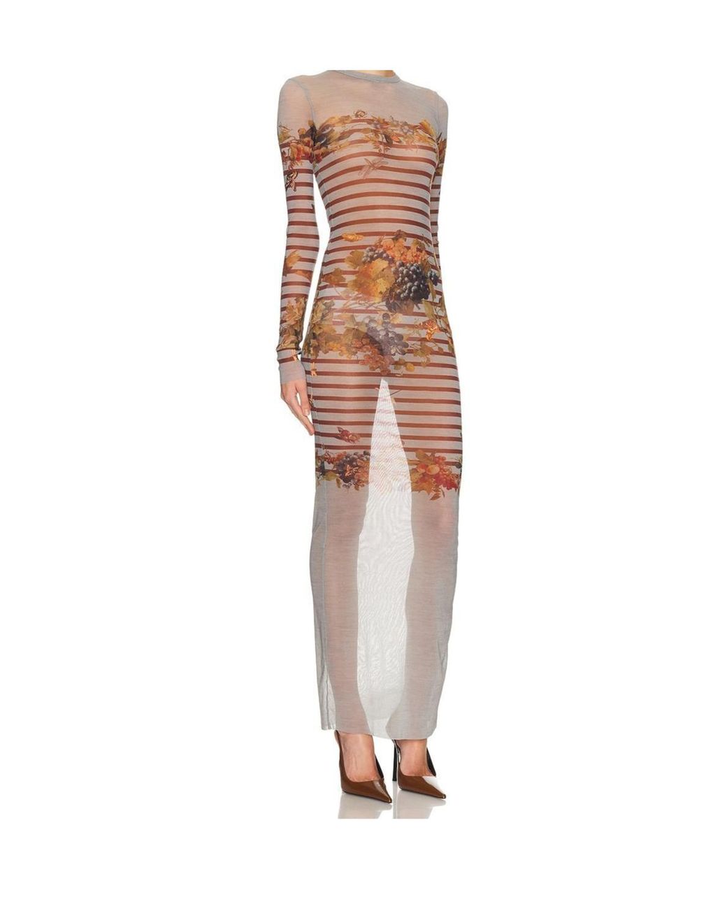 Jean Paul Gaultier White Striped Printed Maxi Dress