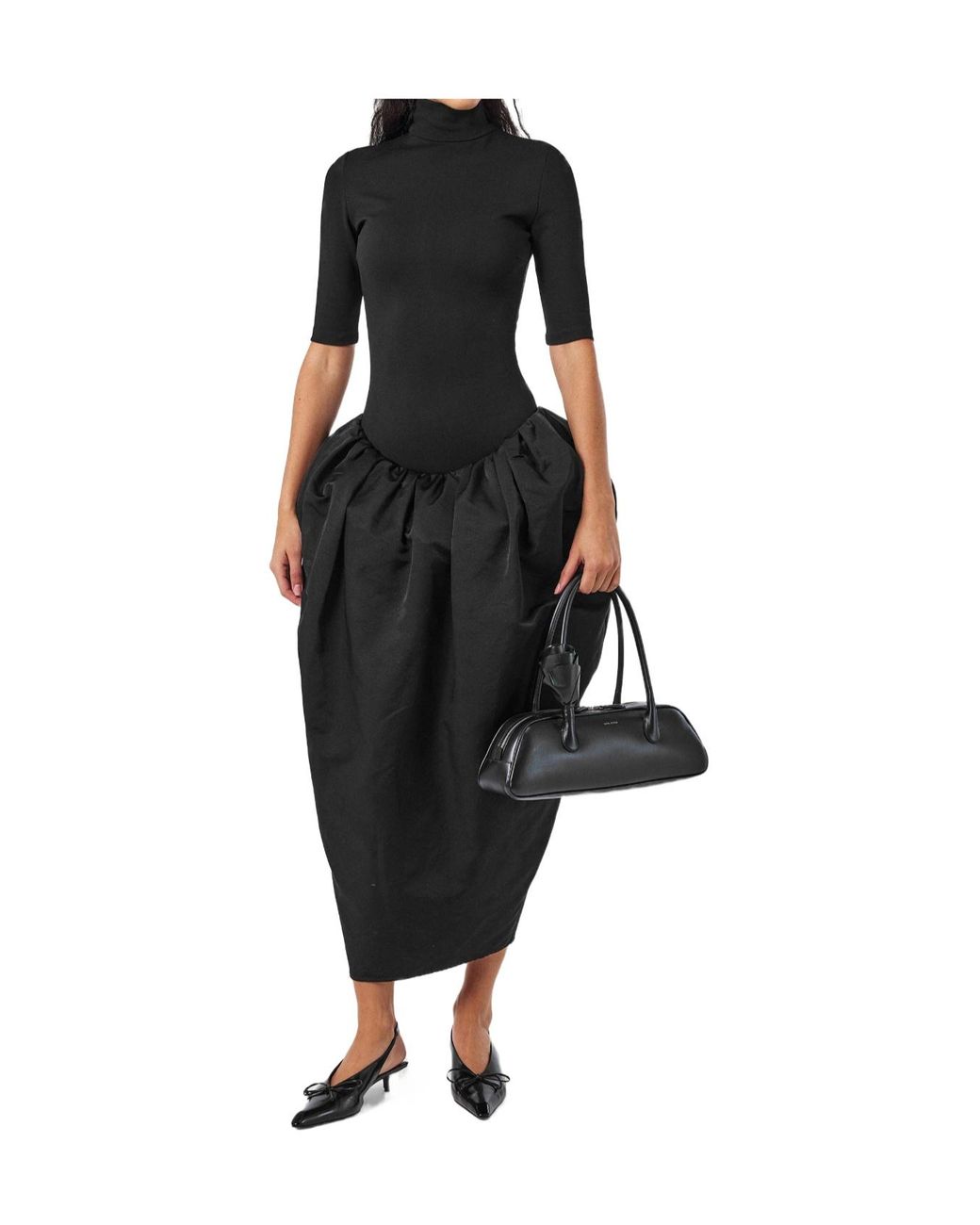 Magda Butrym Black High-Neck Elbow-Sleeve Dress