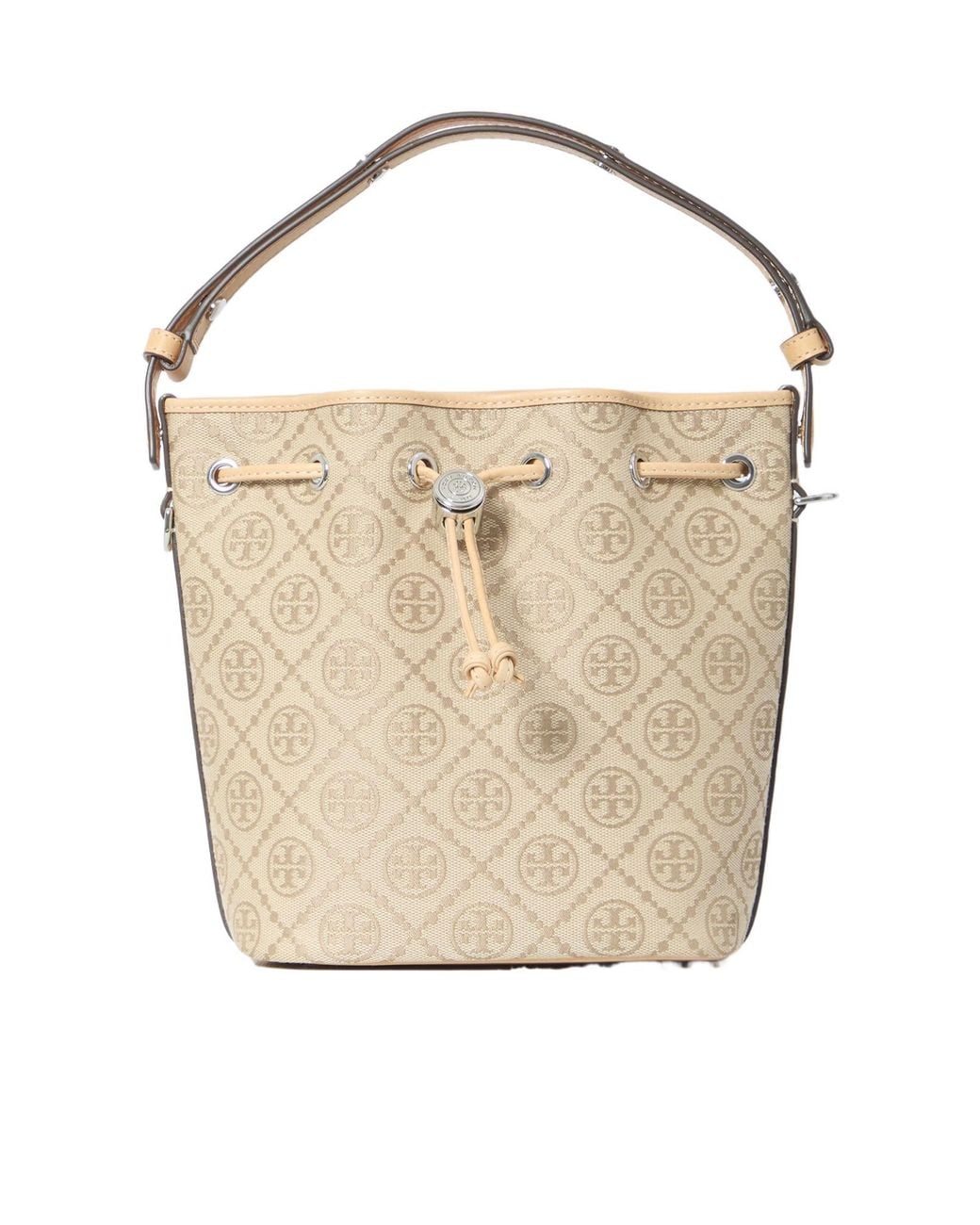 Tory Burch White T Monogram Bucket Bag