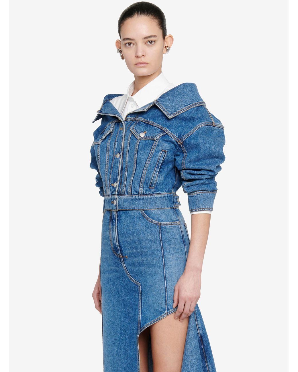 McQueen Blue Cropped Denim Jacket