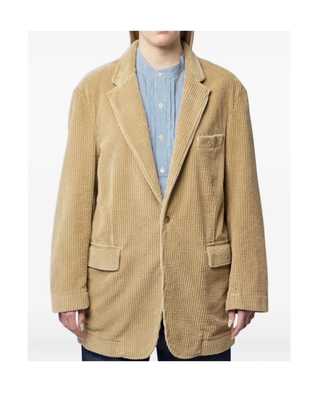 R13 Natural Single-Breasted Oversized Ragged Blazer