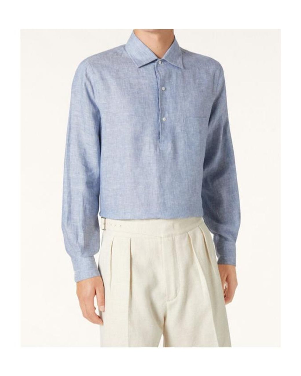 Loro Piana Blue Andre Button-Fastening Linen Shirt for men