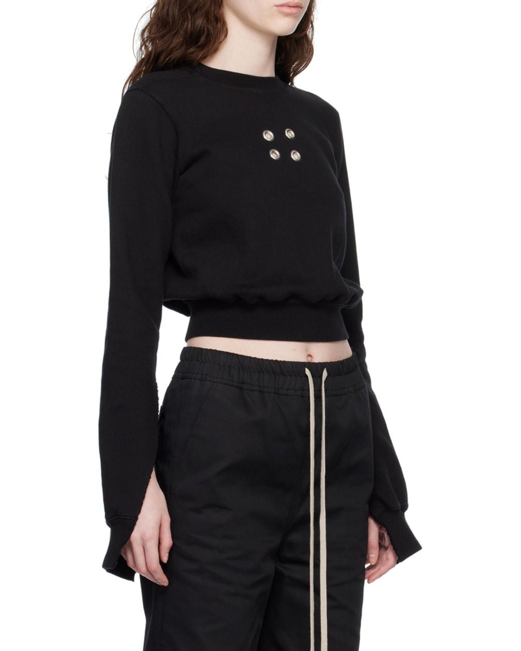 Rick Owens Black Eyelet-Embellished Cropped Crewneck Sweatshirt