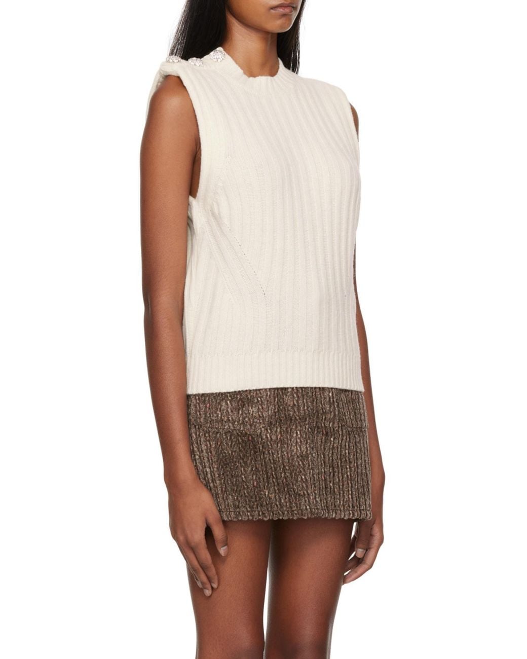 Ganni Natural Sleeveless Ribbed Vest
