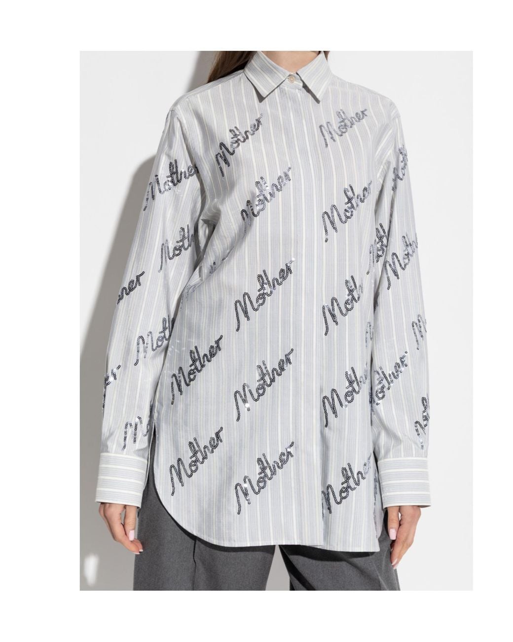 Stella McCartney Gray Sequin Embellished Striped Shirt