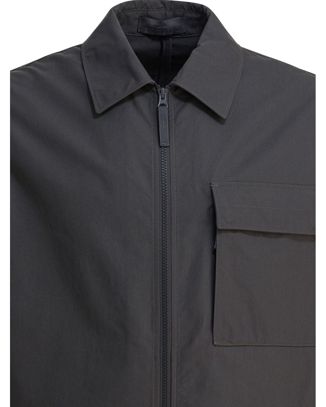 Stone Island Gray Logo Patch Zip-Up Jacket for men