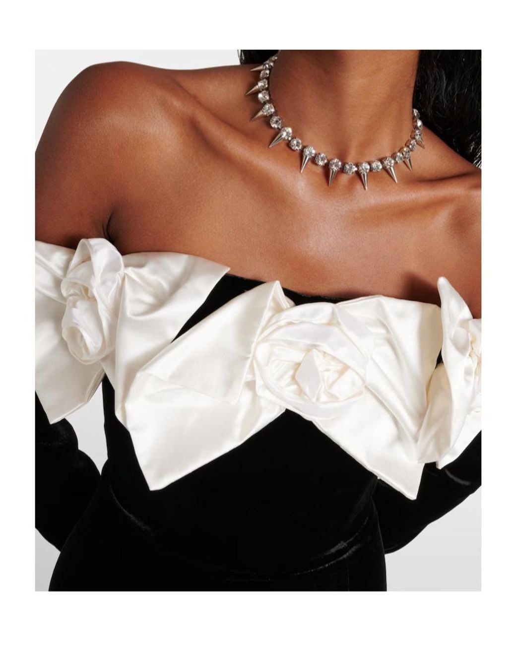 Alessandra Rich Black Bow-Decorated Off-The-Shoulder Velvet Dress
