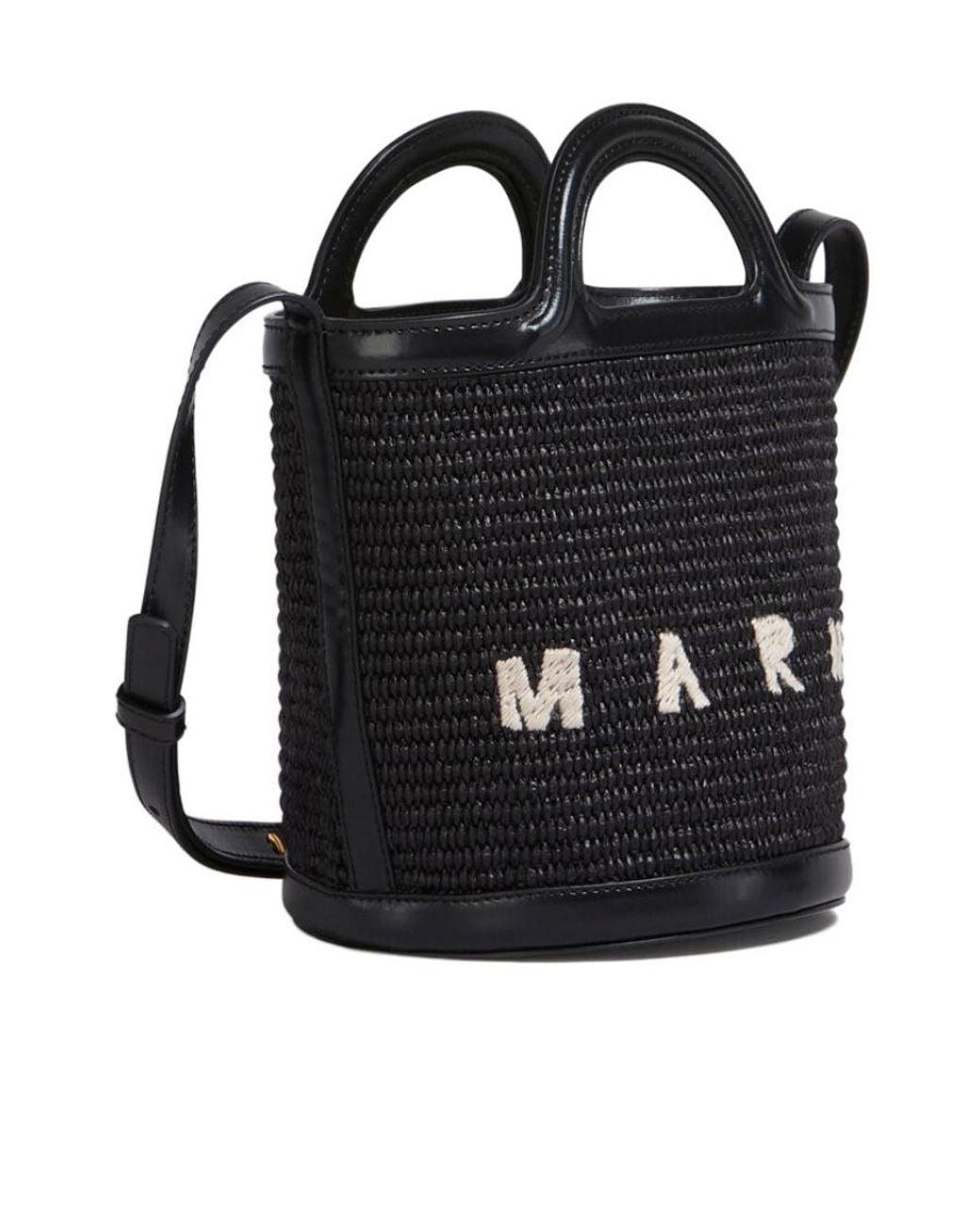 Marni Black Logo Embroidered Bucket Bag