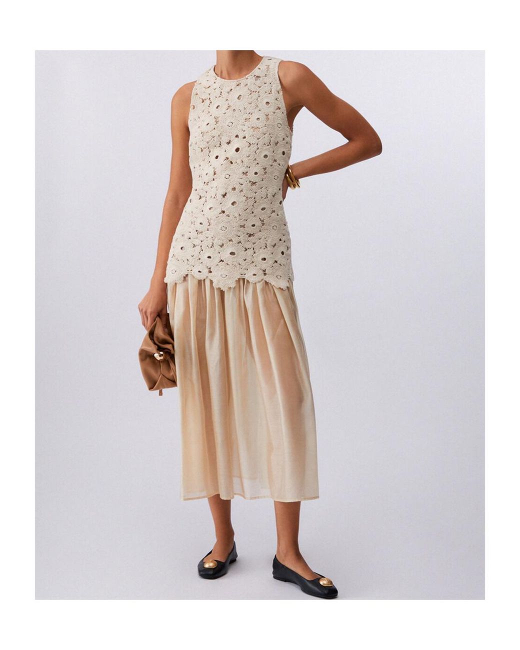 Liu Jo Natural Floral Lace Pleated Dress
