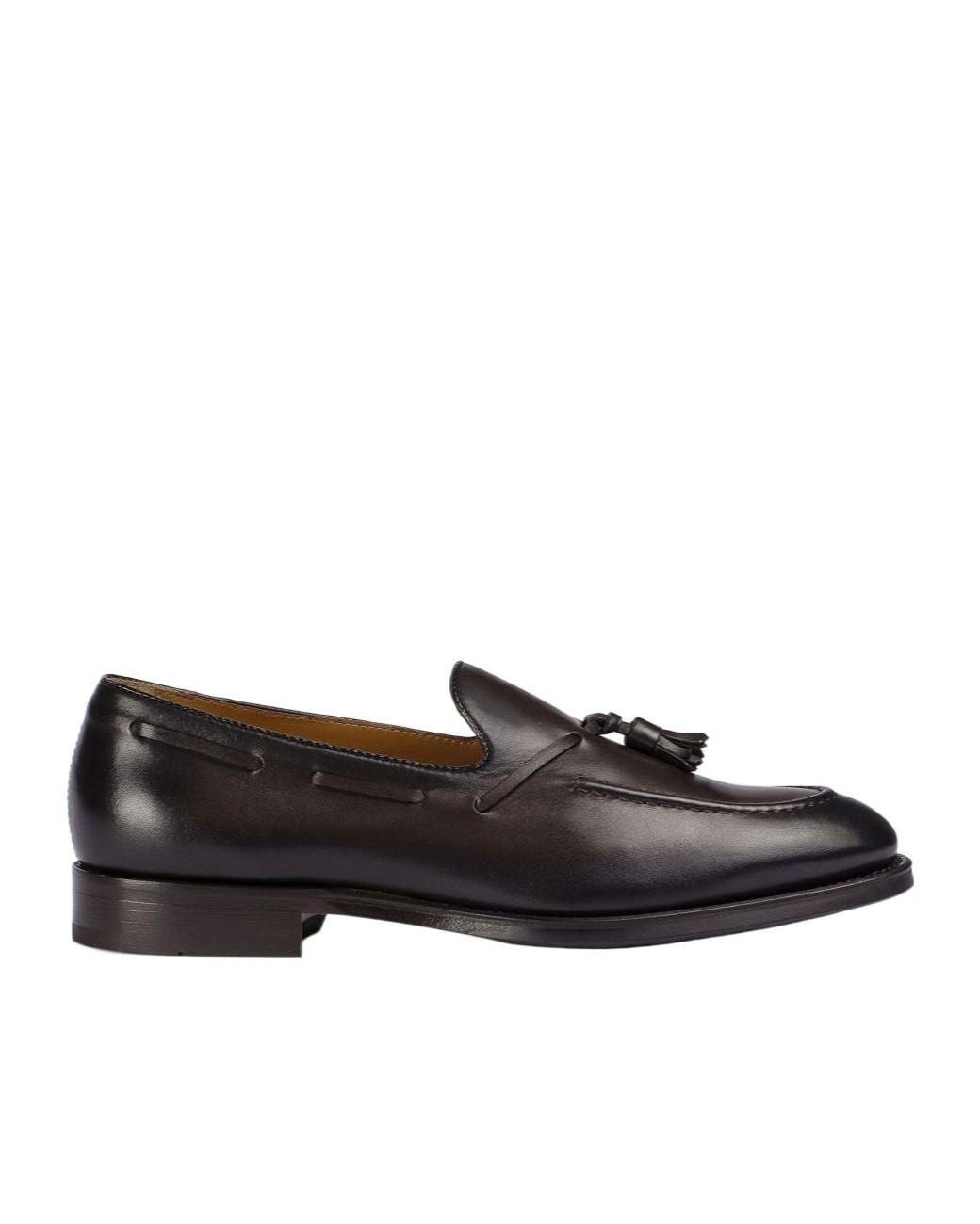 Doucal's Black Tassel Leather Loafers for men