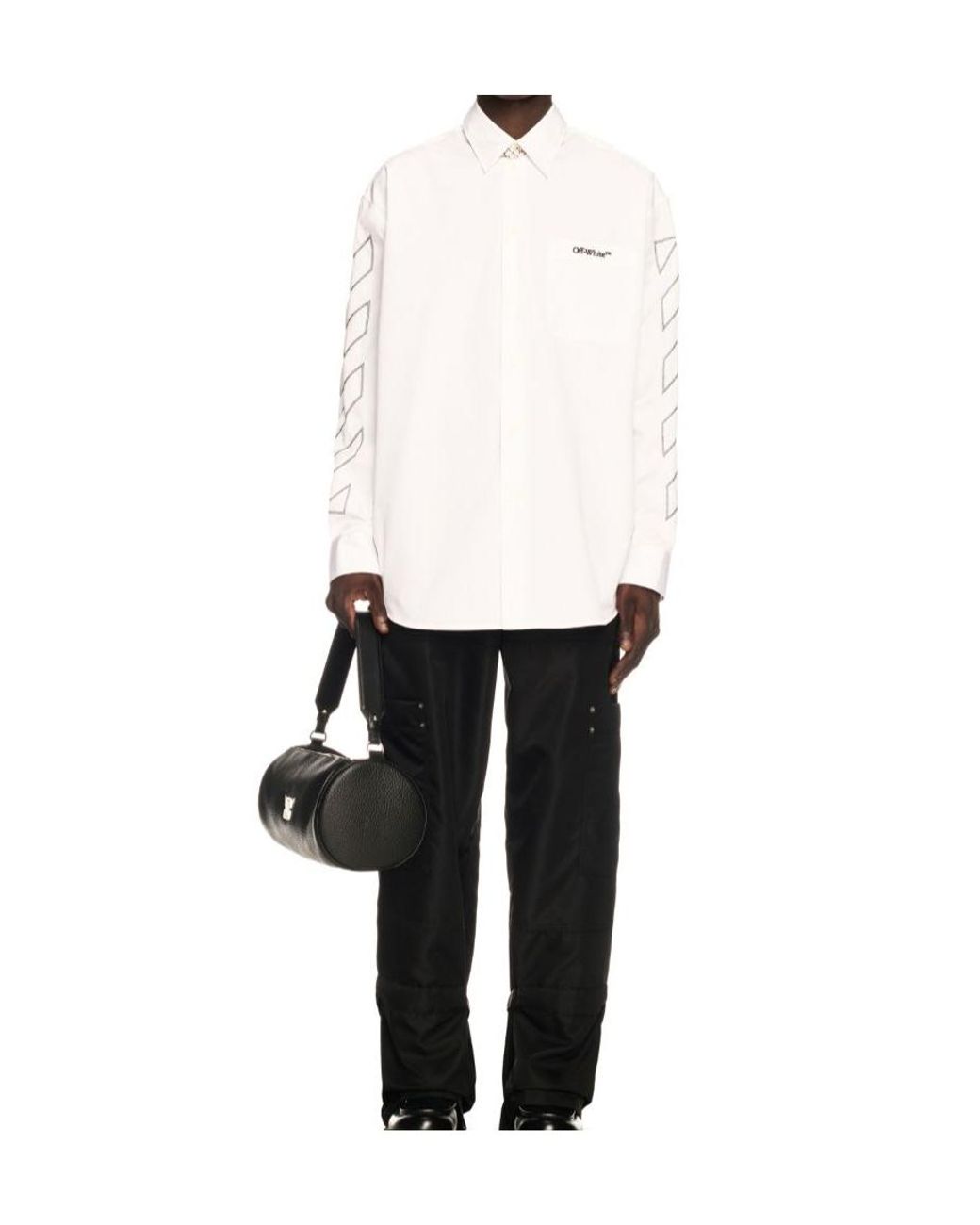 Off-White c/o Virgil Abloh White Logo Embroidered Long Sleeved Overshirt for men