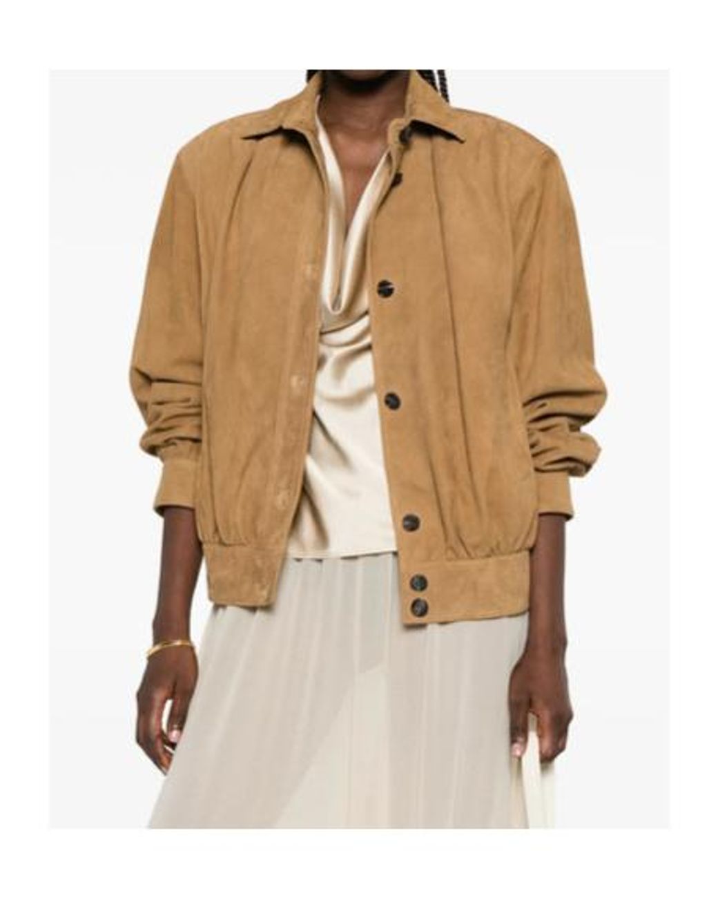 Saint Laurent Natural Button-Up Long-Sleeved Jacket
