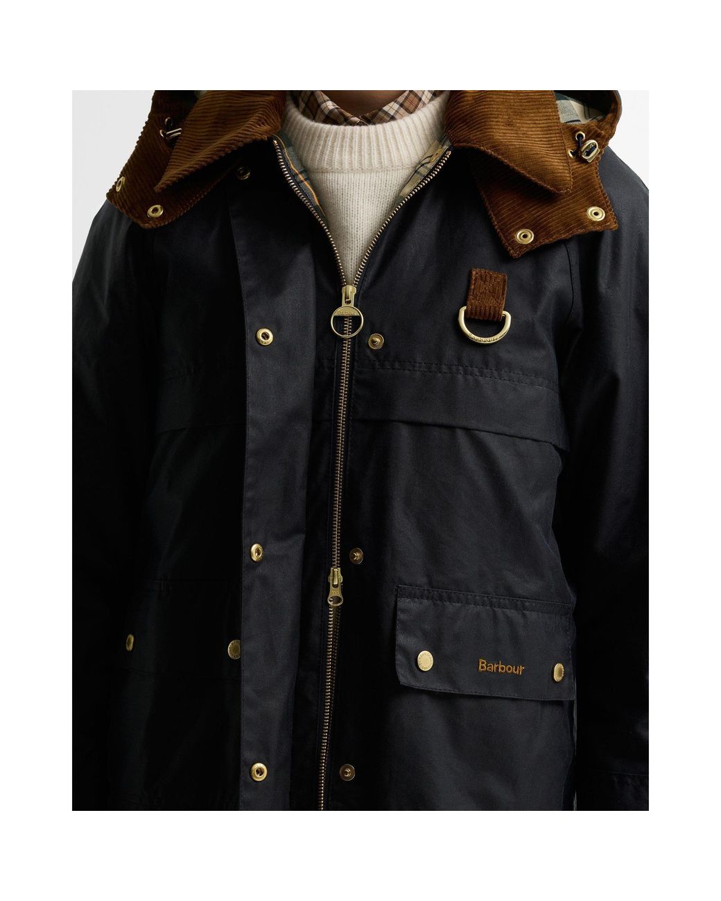 Barbour Black Hooded Cord Collar Waxed Parka