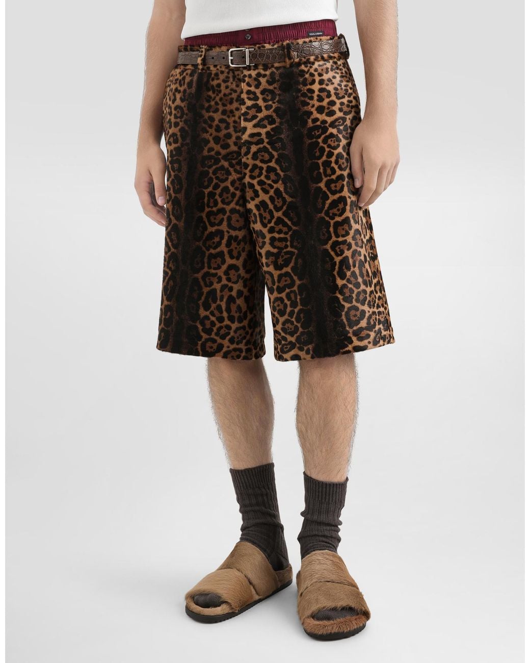 Dolce & Gabbana Black Leopard-Print Calfskin Trousers for men