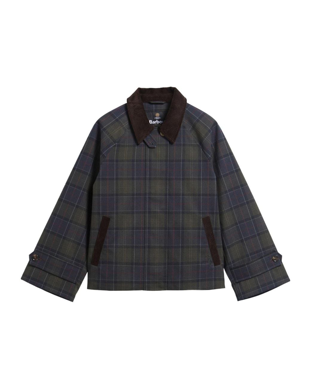 Barbour Black Cropped Plaid Wool Jacket