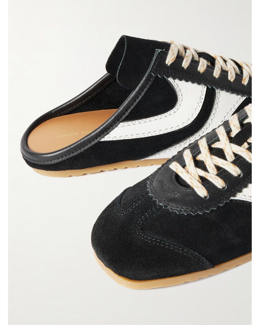 Dries Van Noten Black Leather-Trimmed Suede Slip-On Sneakers
