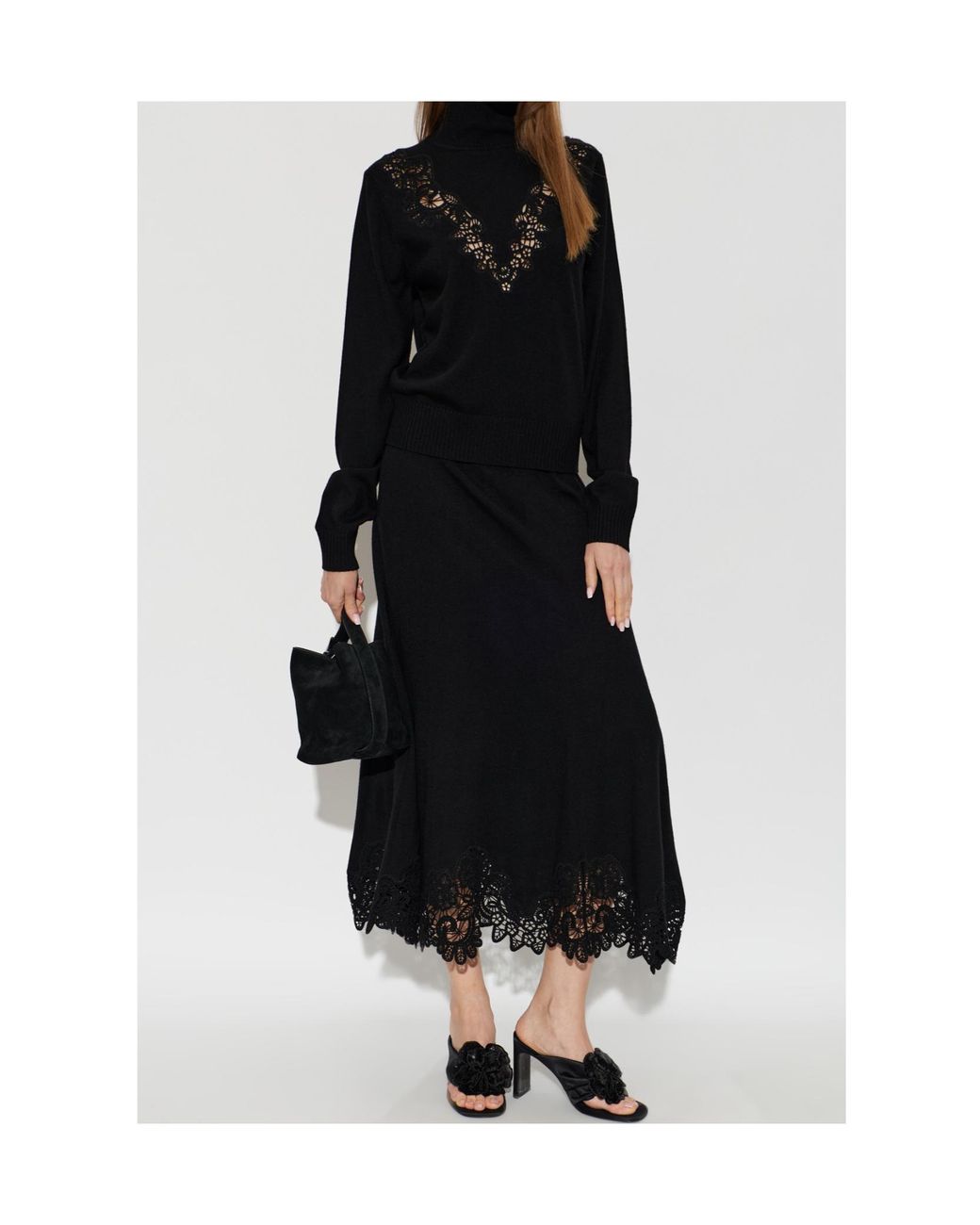 Zimmermann Black Lace Trim Turtleneck Knitted Sweater