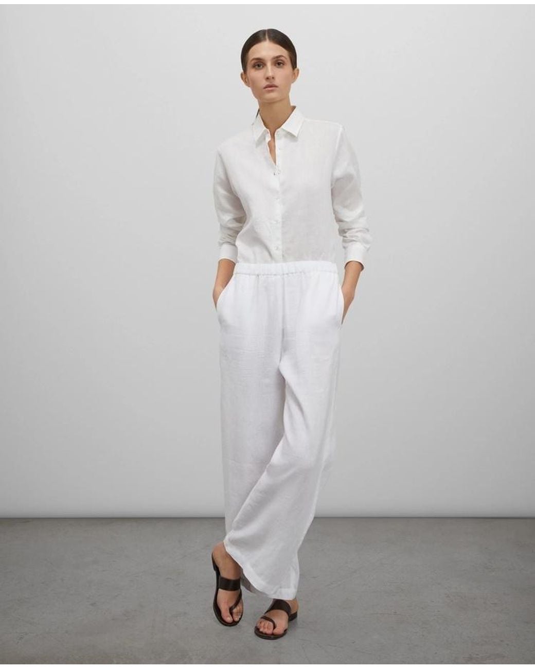 Aspesi White Pleated Wide-Leg Trousers