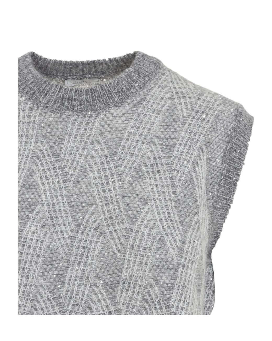 Peserico Gray Sequind Sleeveless Jumper