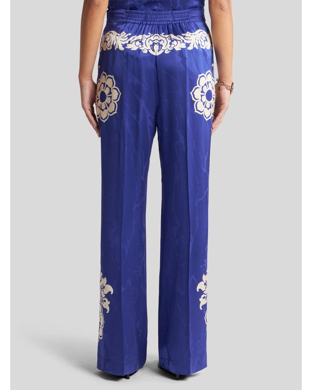 Etro Blue Floral Printed Straight-Leg Trousers