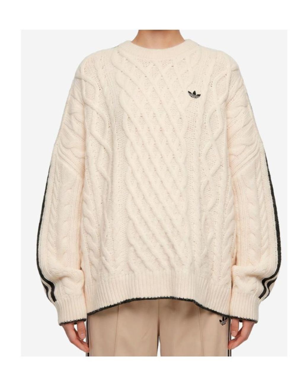 Adidas Originals Natural Cable-Knit Logo Knitted Sweater