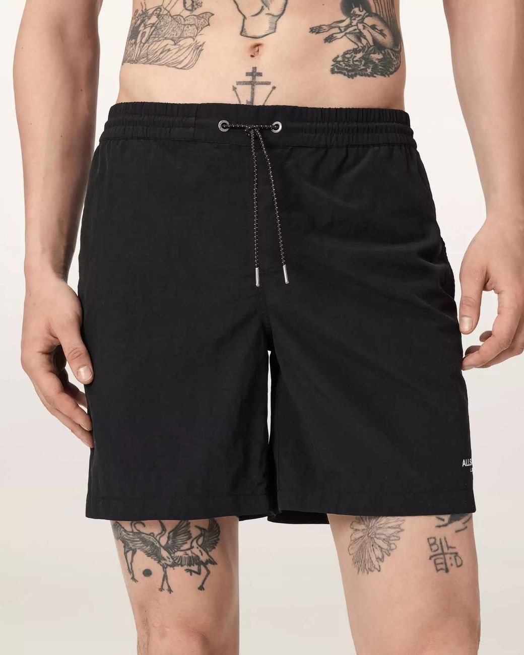 AllSaints Black Drawstring Swimming Trunks for men