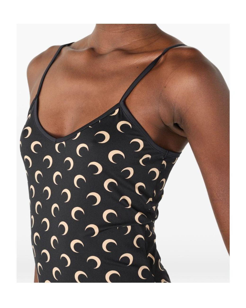 MARINE SERRE Black Short Dress With All-Over Moon Print