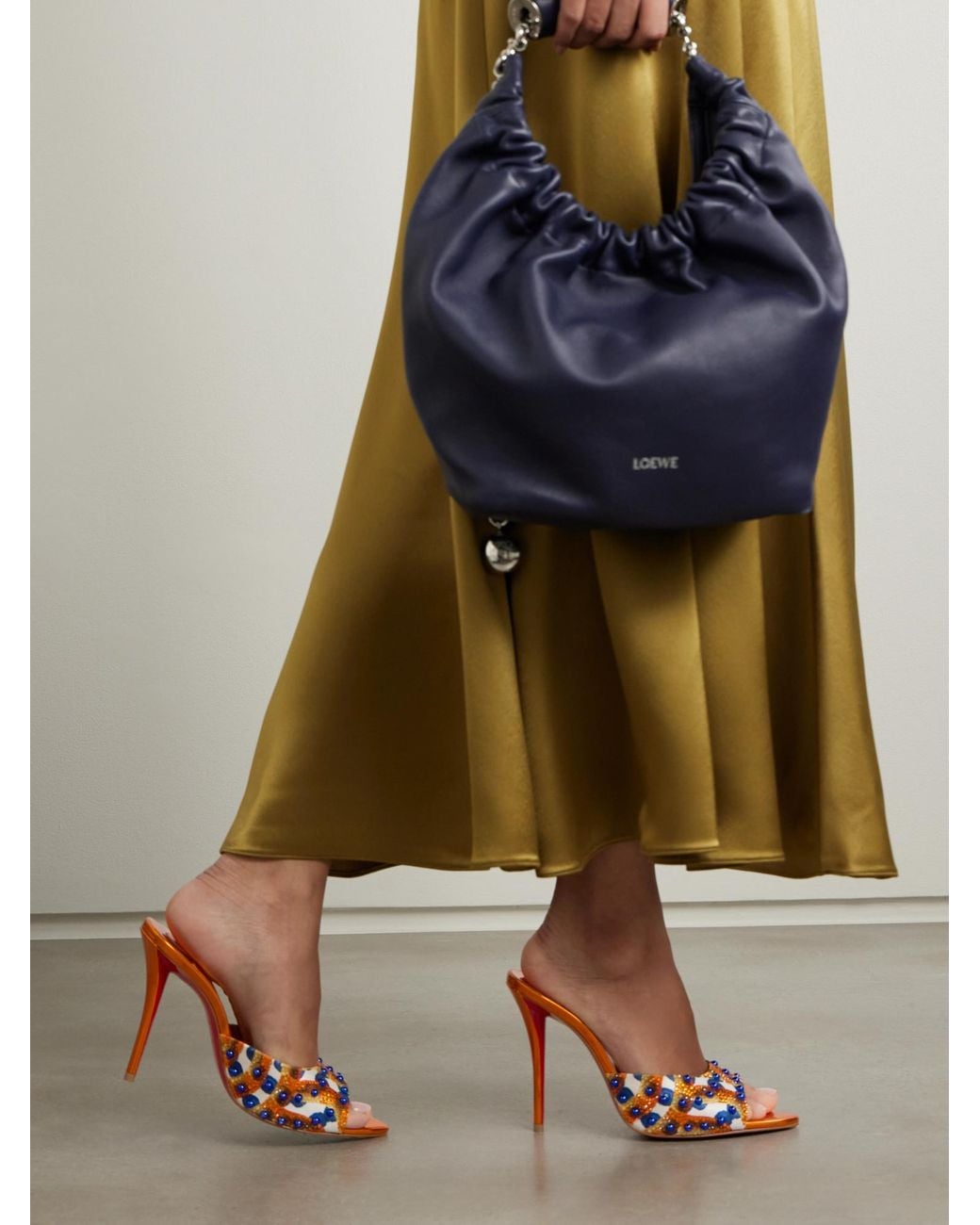 Christian Louboutin White Embellished Printed Faille Mules