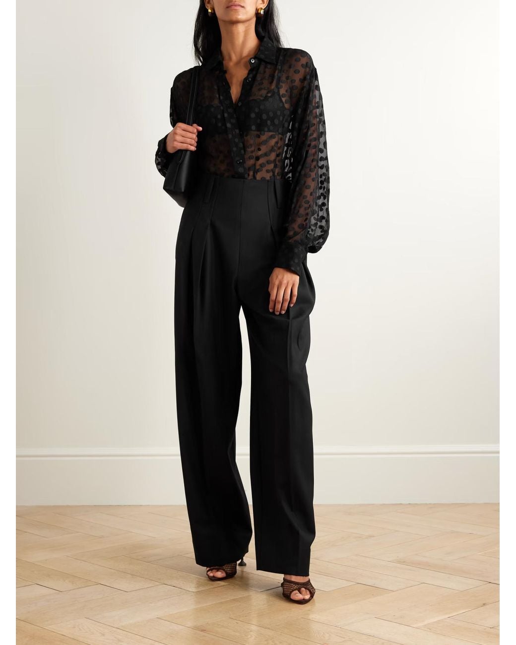 Stella McCartney Black Sheer Polka Dot Chiffon Shirt