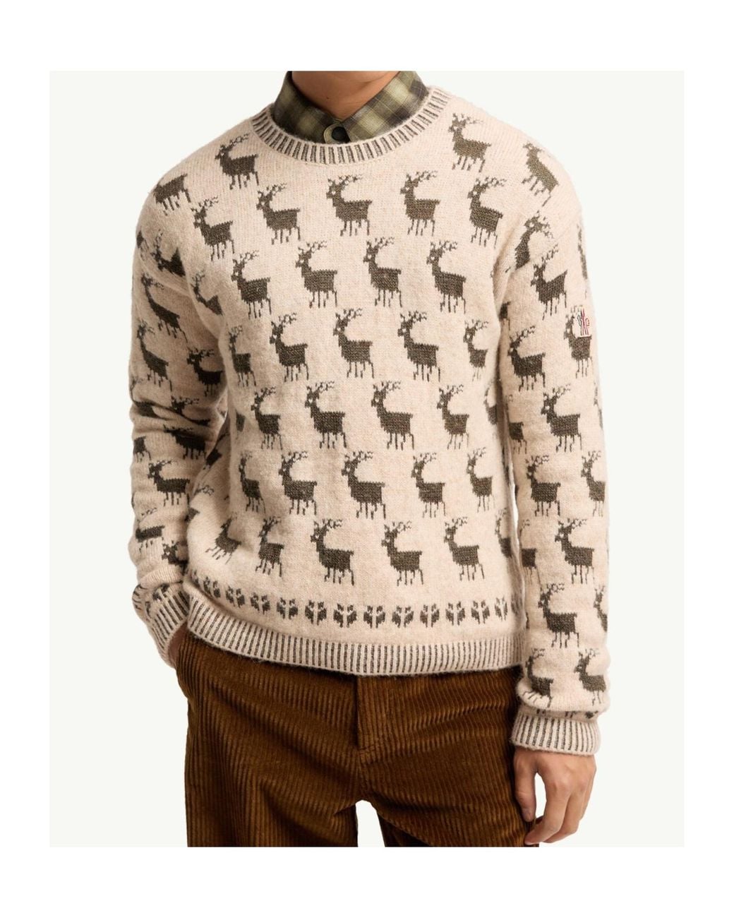 Moncler Natural Grenoble Fair Isle Crew Neck Knitted Sweater for men