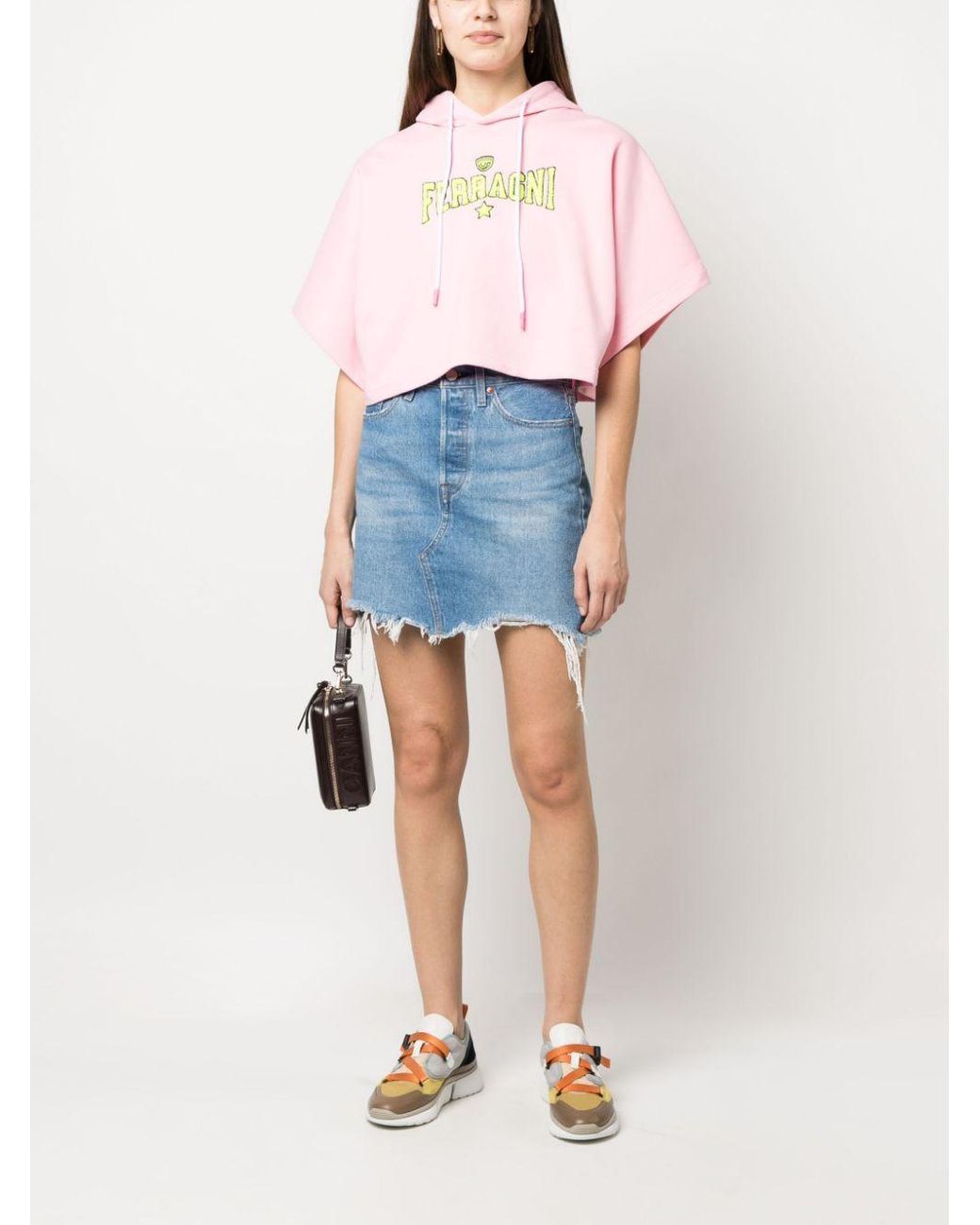 Chiara Ferragni Pink Short-Sleeved Drawstring Hoodie
