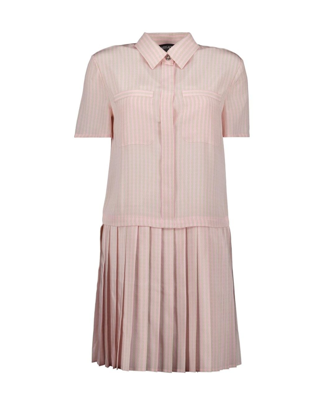 Versace Pink Chain-Printed Pleated Dress