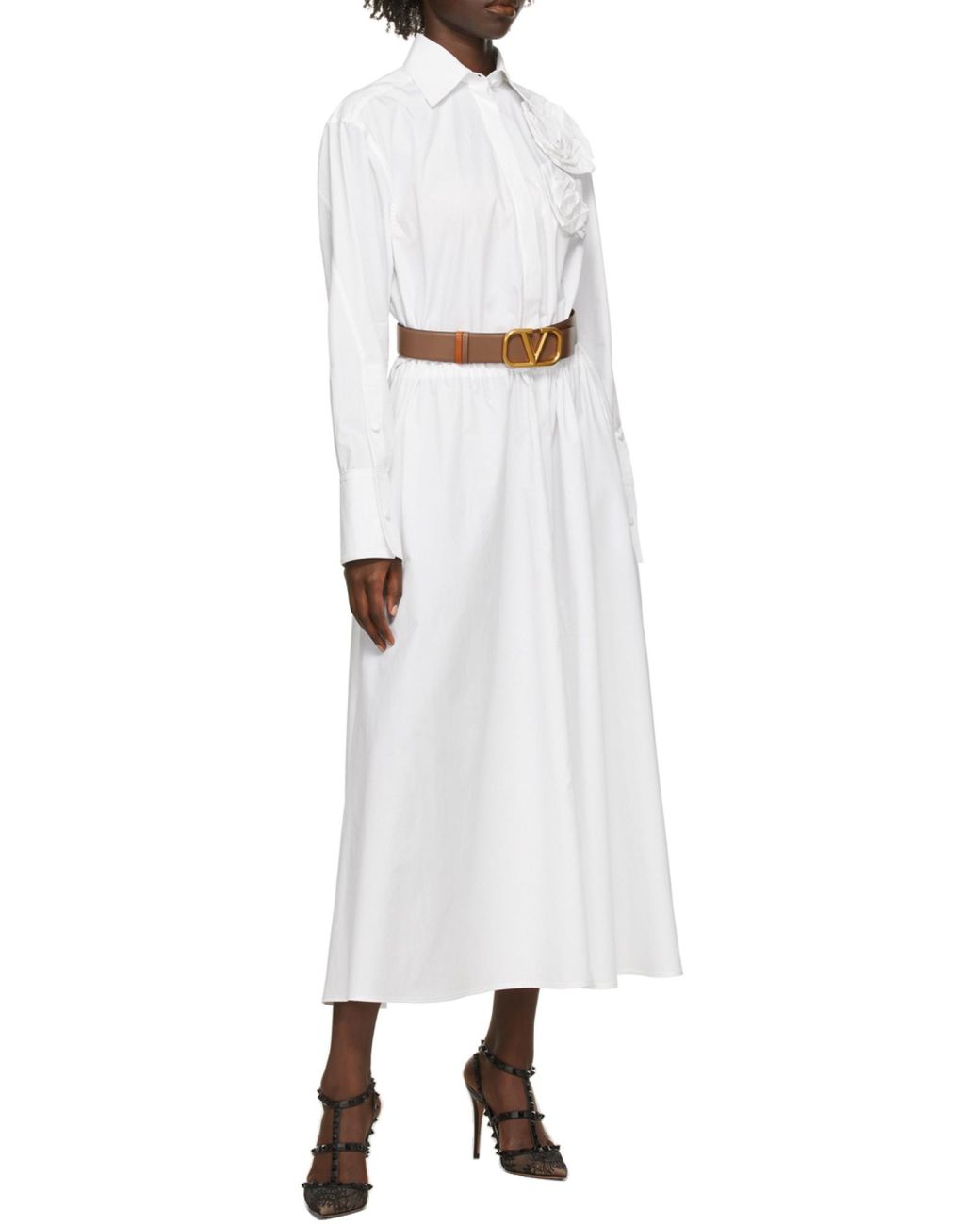 Valentino White Floral Appliqué Shirtdress