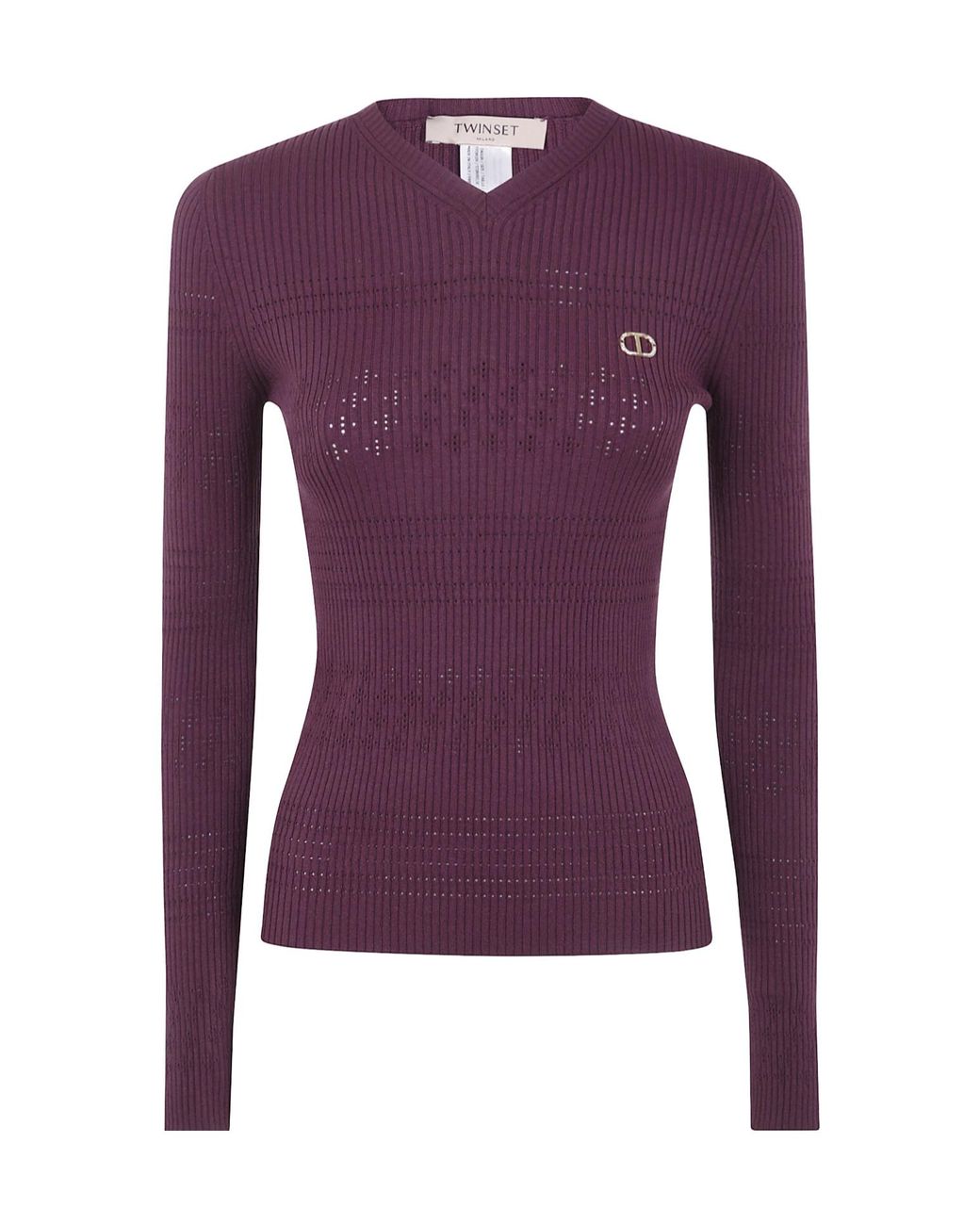 Twinset Purple Ribbed Knit Sweater