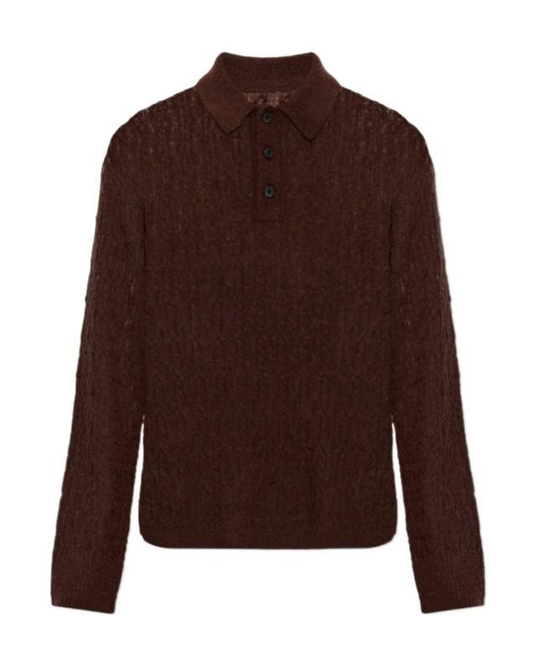 AllSaints Brown Cyclone Long Sleeve Knitted Polo Top for men