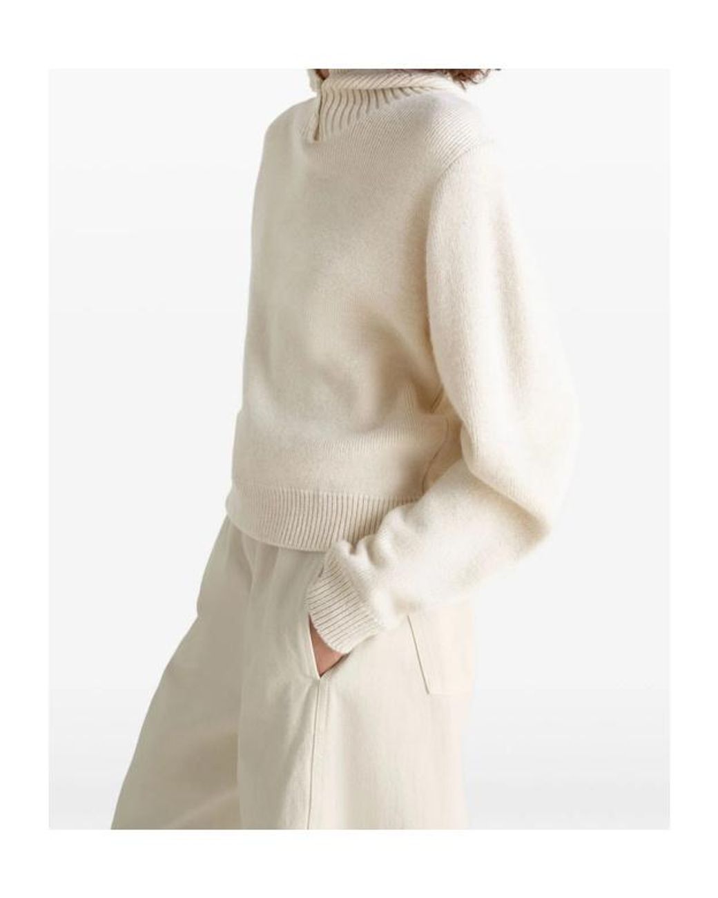 Lemaire White Ribbed Hooded Jumper