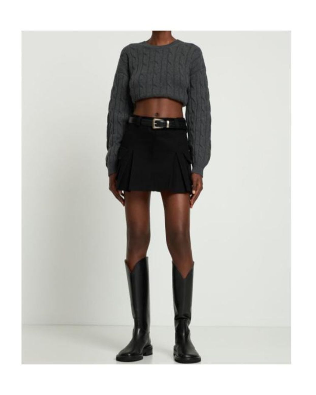 Frankie Shop Black Audrey Pleated Cotton Cargo Mini Skirt