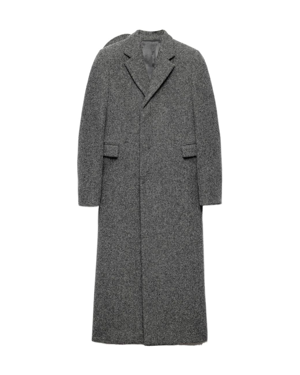 Prada Gray Single-Breasted Wool Coat for men