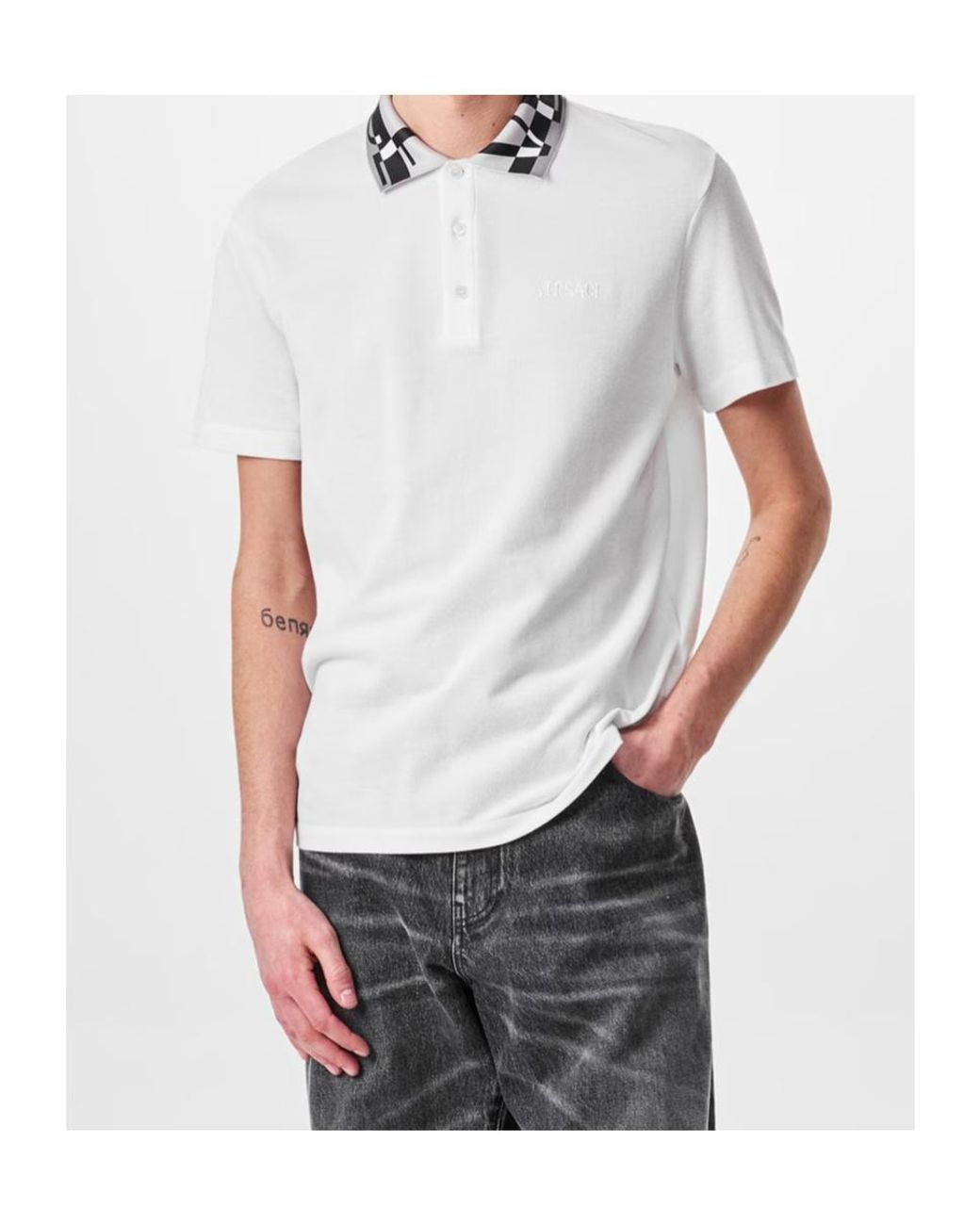 Versace White Short-Sleeved Polo Shirt for men