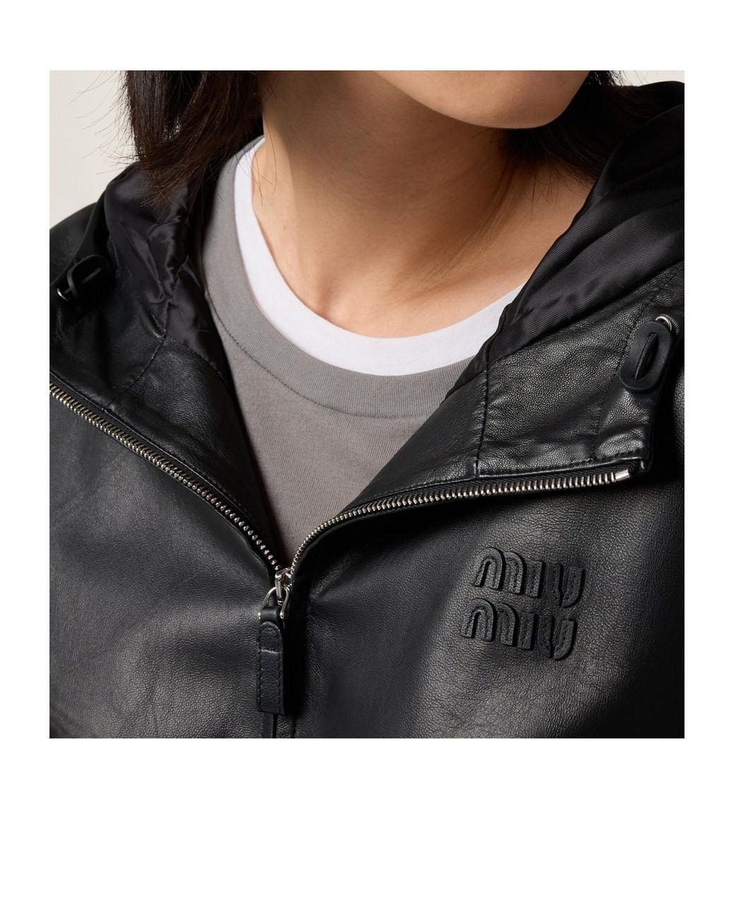 Miu Miu Black Nappa Leather Hoodie Jacket