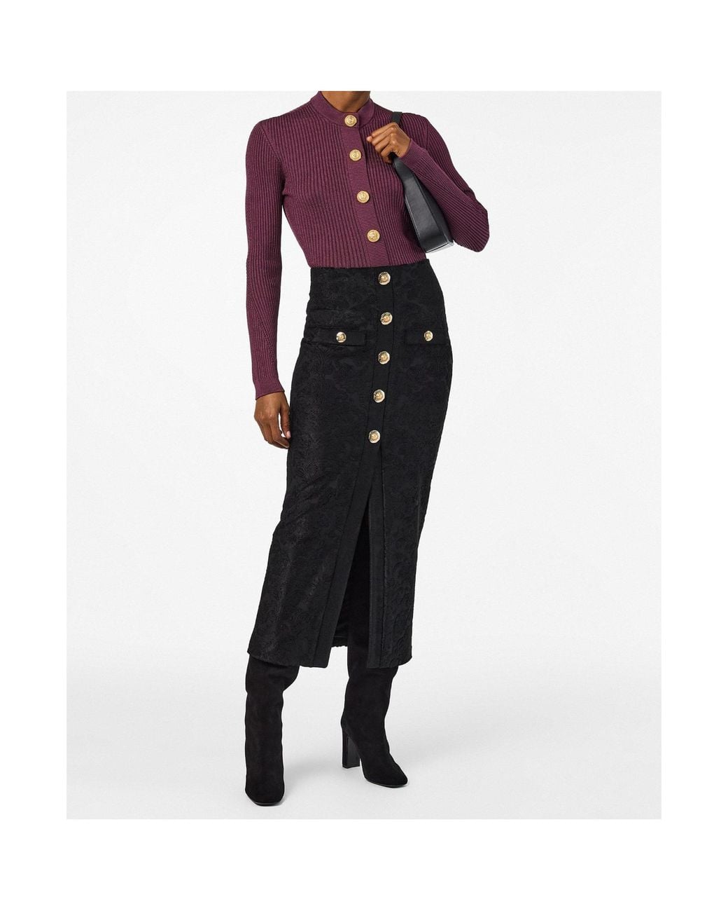 Balmain Purple Round Neck Knitted Cardigan