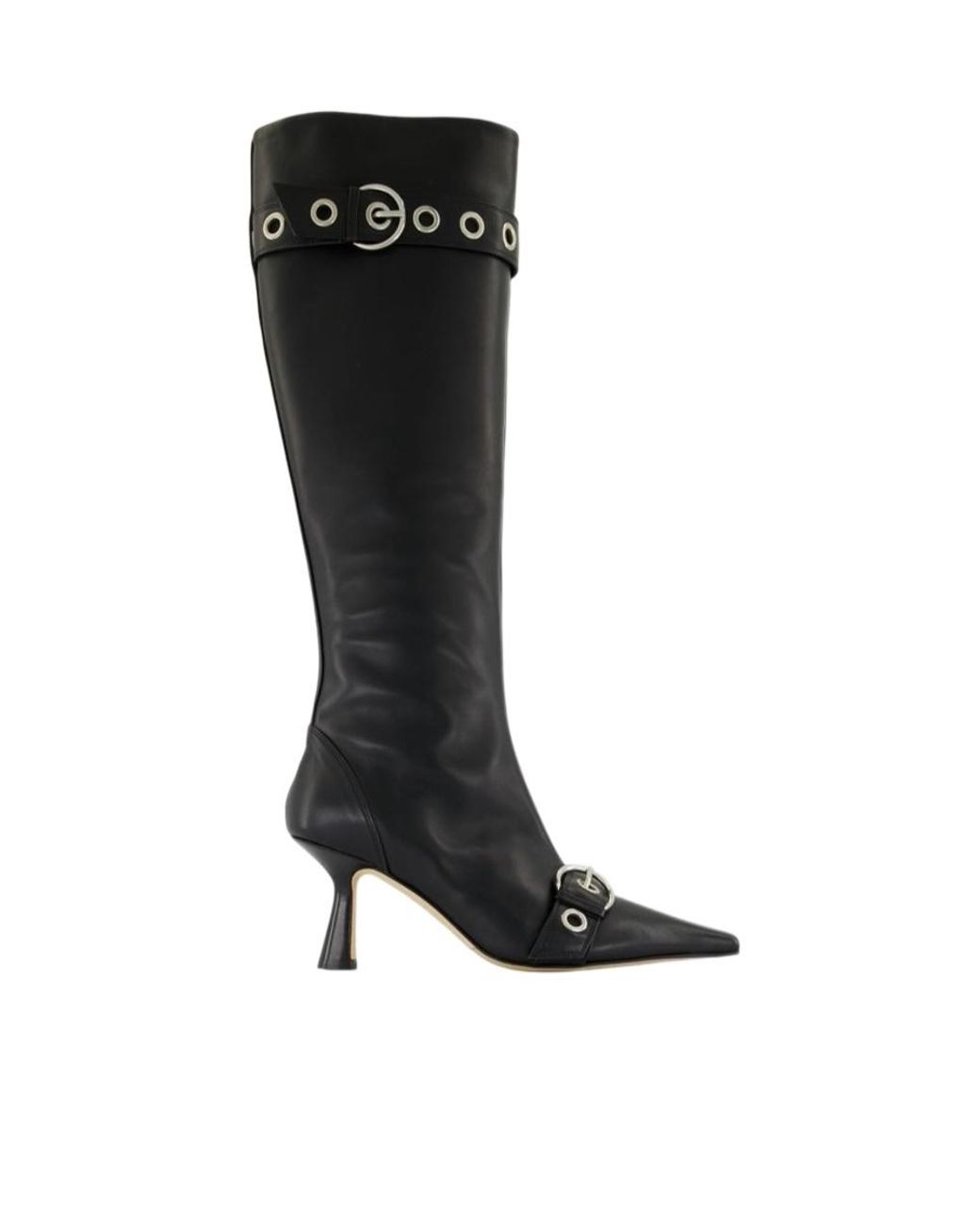Aeyde Black Vivian Buckle Detailed Pointed Toe Boots