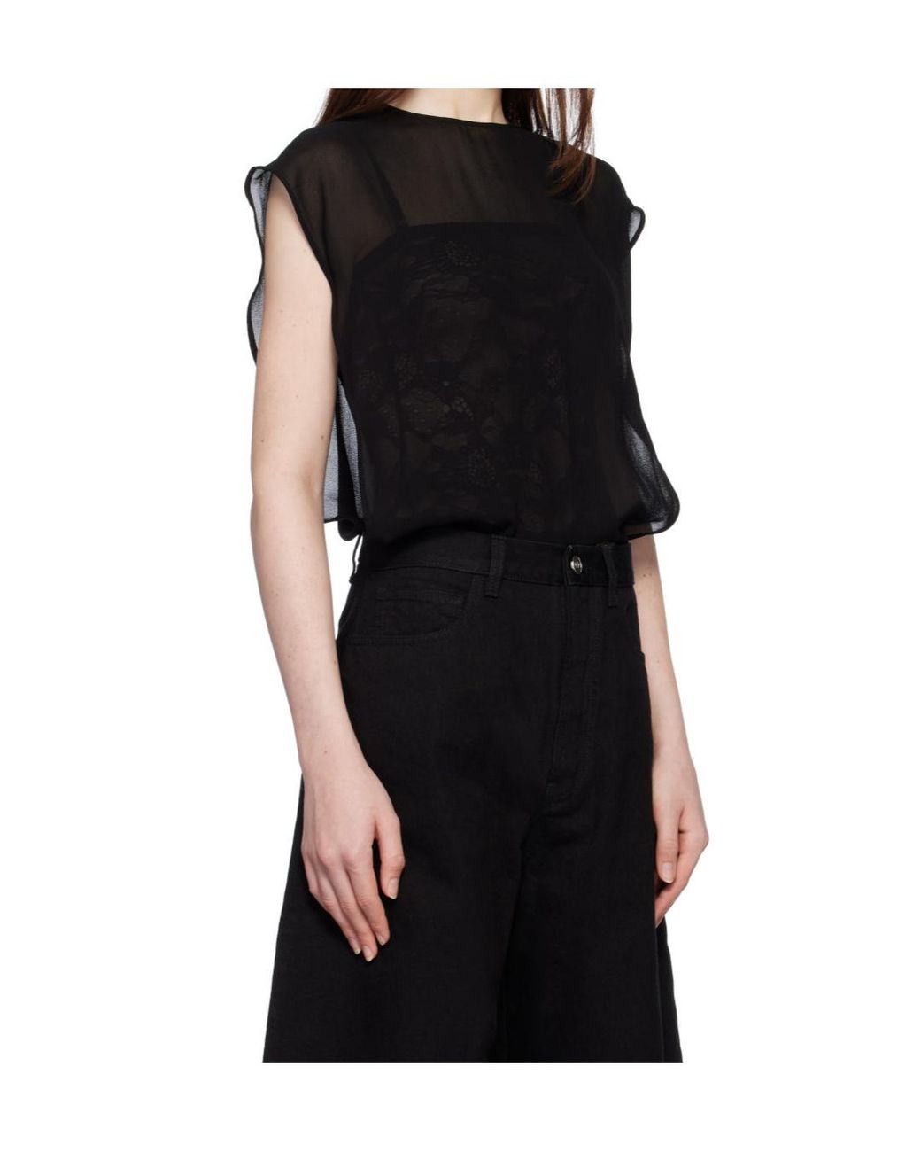 Alaïa Black Alaïa Georgette Bodysuit Top