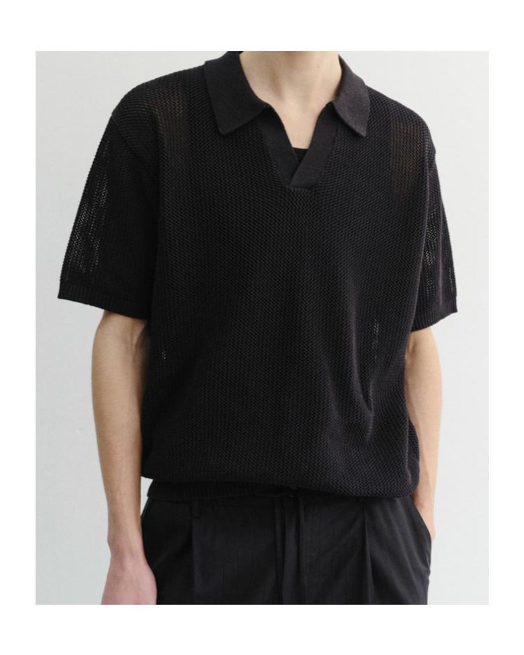 DUNST Black Short-Sleeved Knit Polo Shirt for men