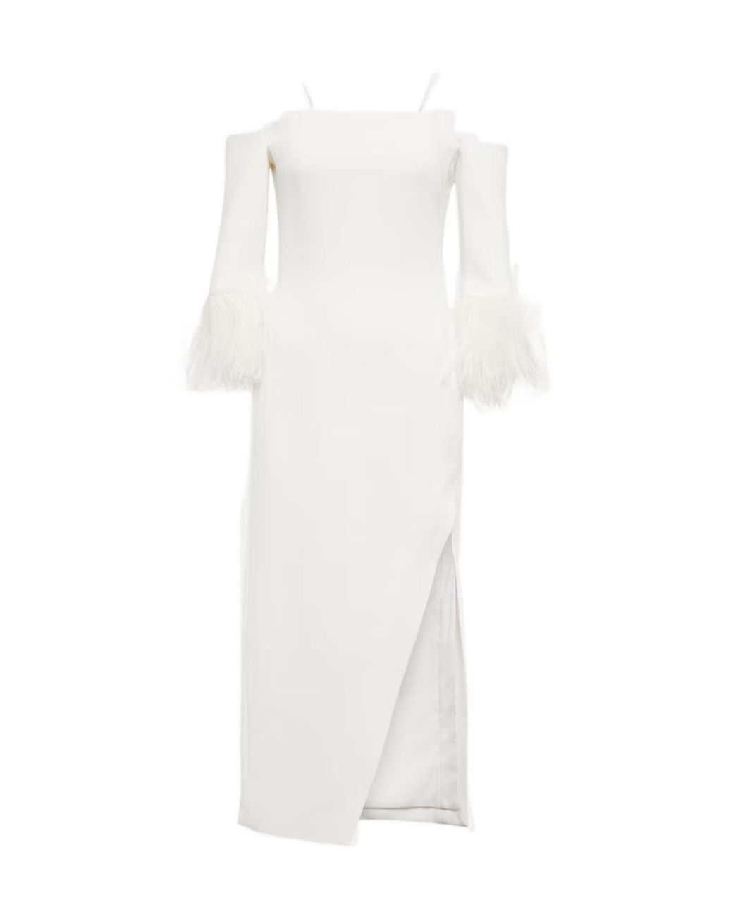 David Koma White Feather-Trimmed Midi Dress