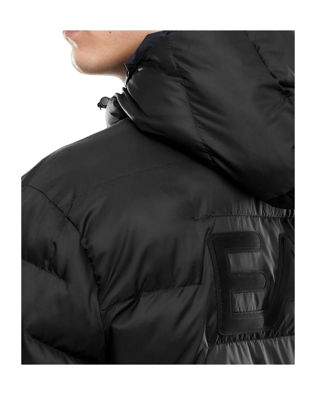 EA7 Black Logo-Patch Quilted Jacket for men