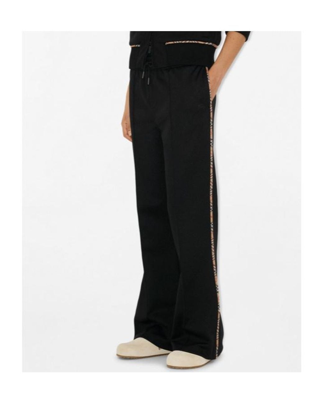 Burberry Black Checked Trim Drawstring Flared Trousers