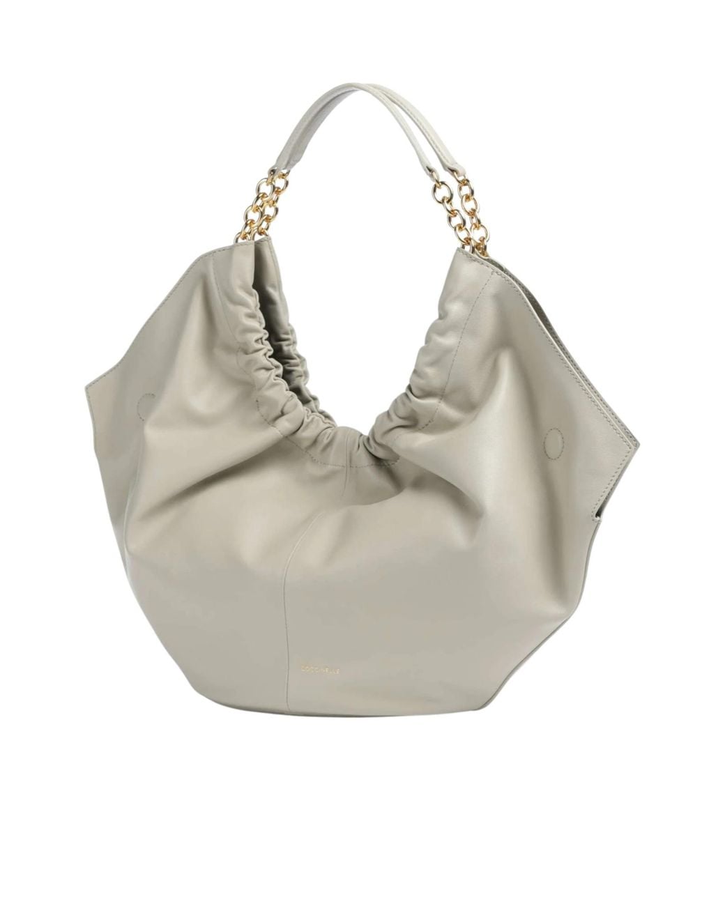 Coccinelle Gray Smash Chain-Link Gathered Leather Tote Bag