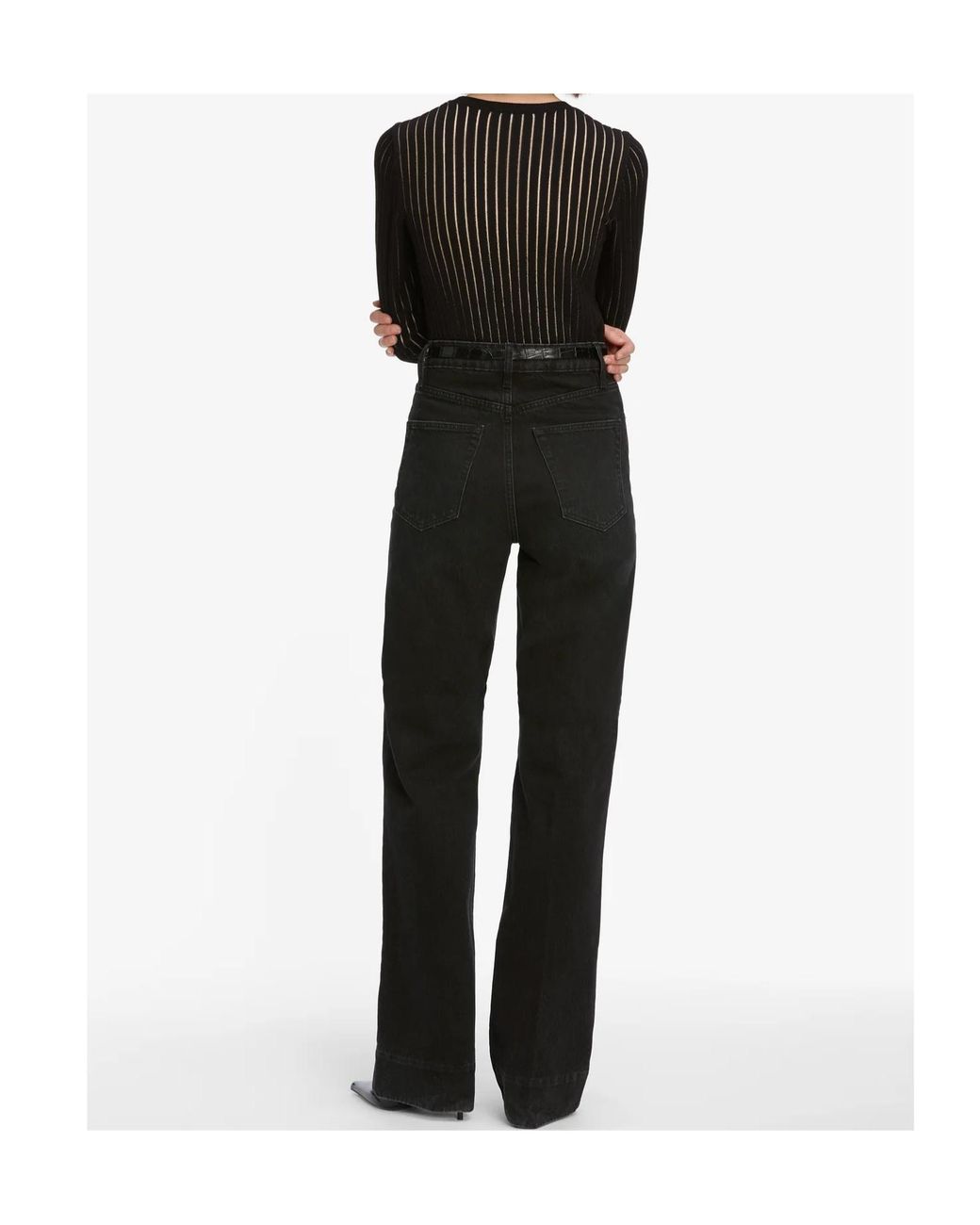 FRAME Black Sheer Ribbed Knitted Sweater
